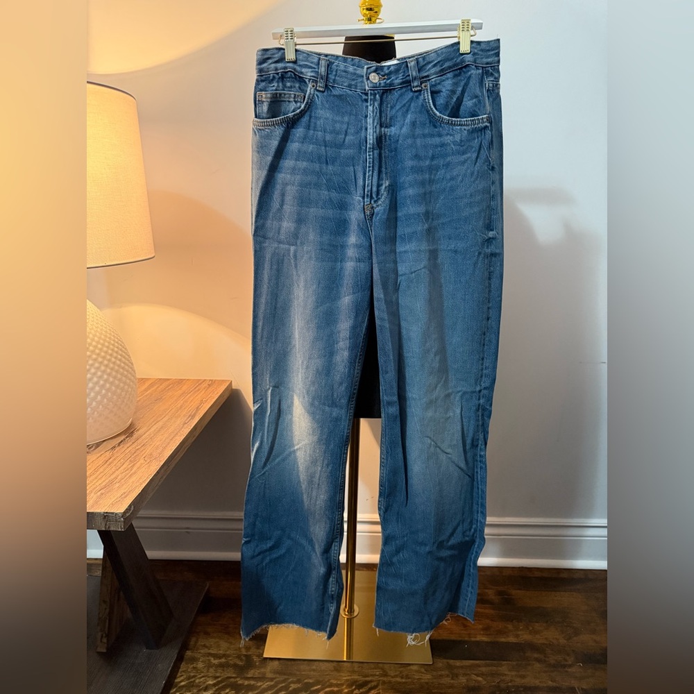 👖2/40 Jeans | Zara | Blue Highrise Wide Leg Denim Jeans